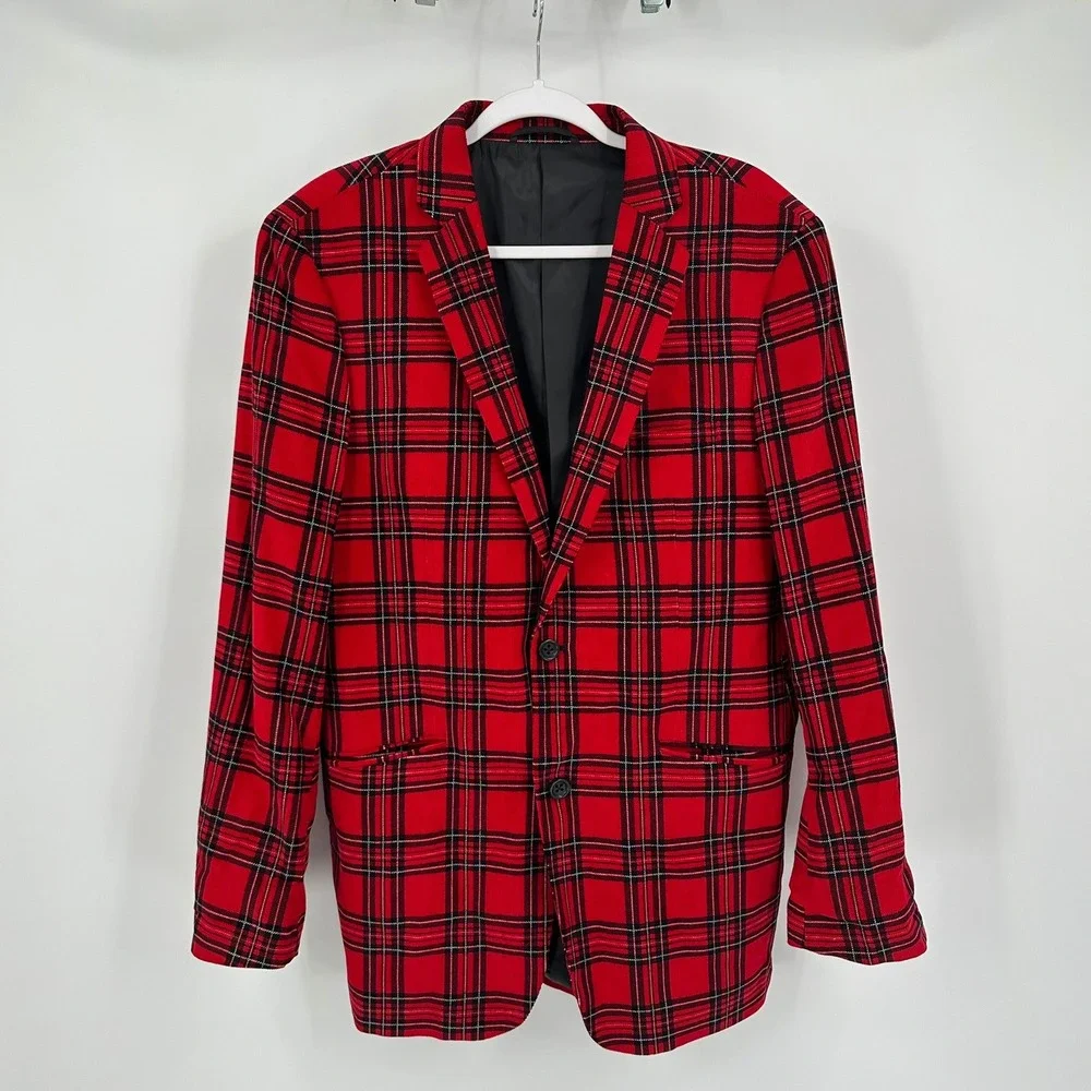 US Polo Assn Mens Preppy Red Black Plaid Corduroy Blazer Size 40L Jacket Bold